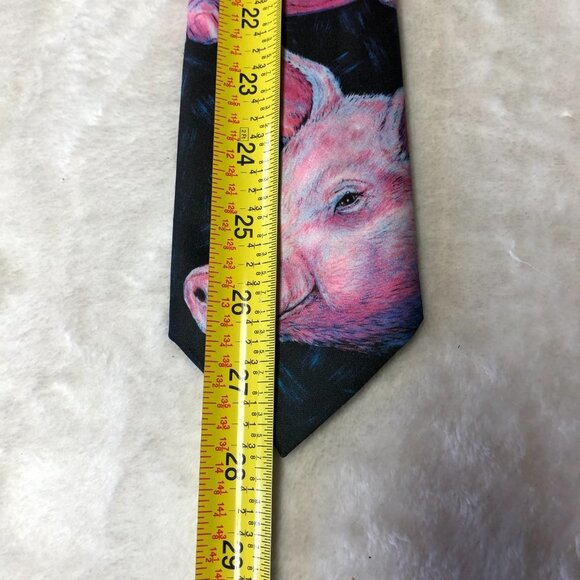 Ralph Marlin Blaine Heilman Vintage 1989 Black & Pink Pig Tie - Picture 6 of 6